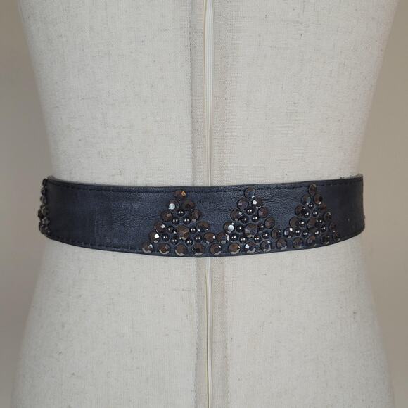 Black Leather Belt Sml Western Cowgirl Rhinestone Buckle Studs Boho Rodeo Bling main image 6